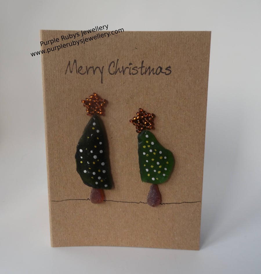Sea Glass Christmas Trees with Gold Folksy