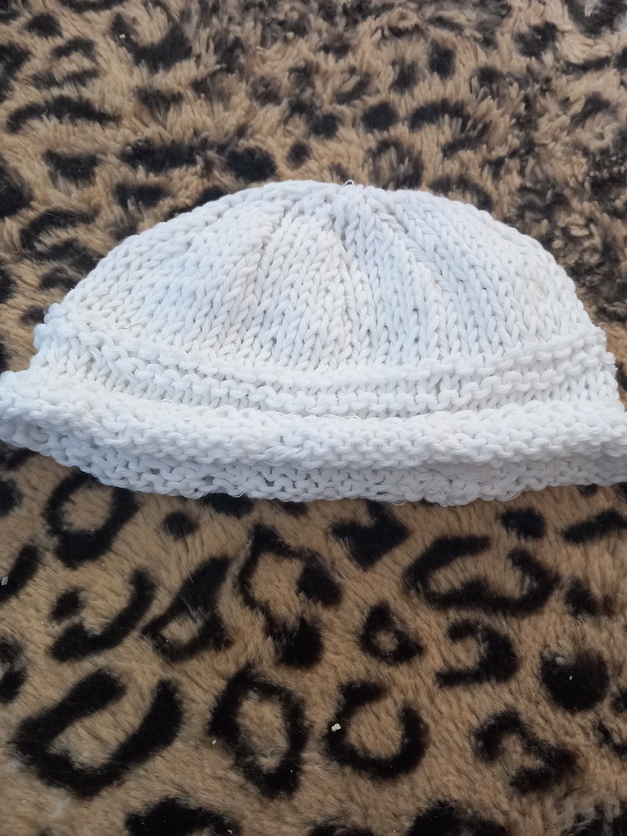 White cotton childs beanie hat