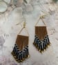 Bronze & Black Beaded Fringe statement earrings, elegant dangle earrings, boho