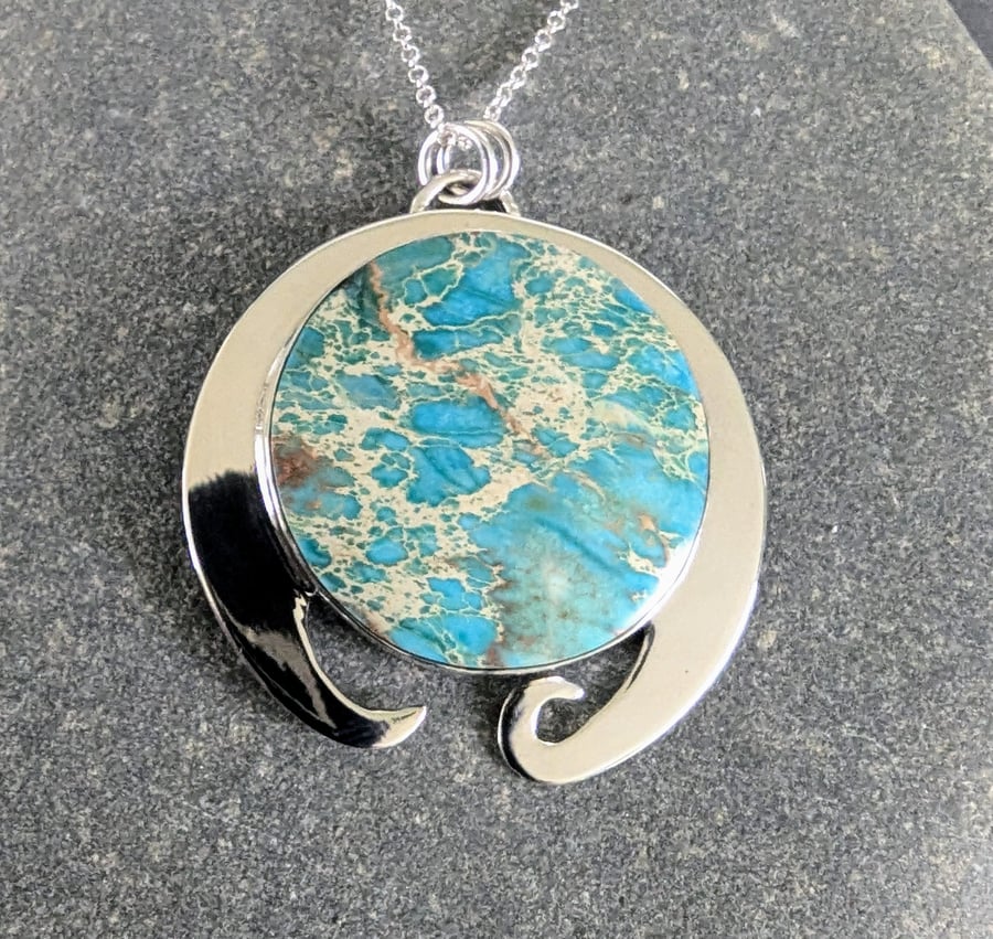 Blue Sea Sediment Jasper and Sterling Silver Pendant