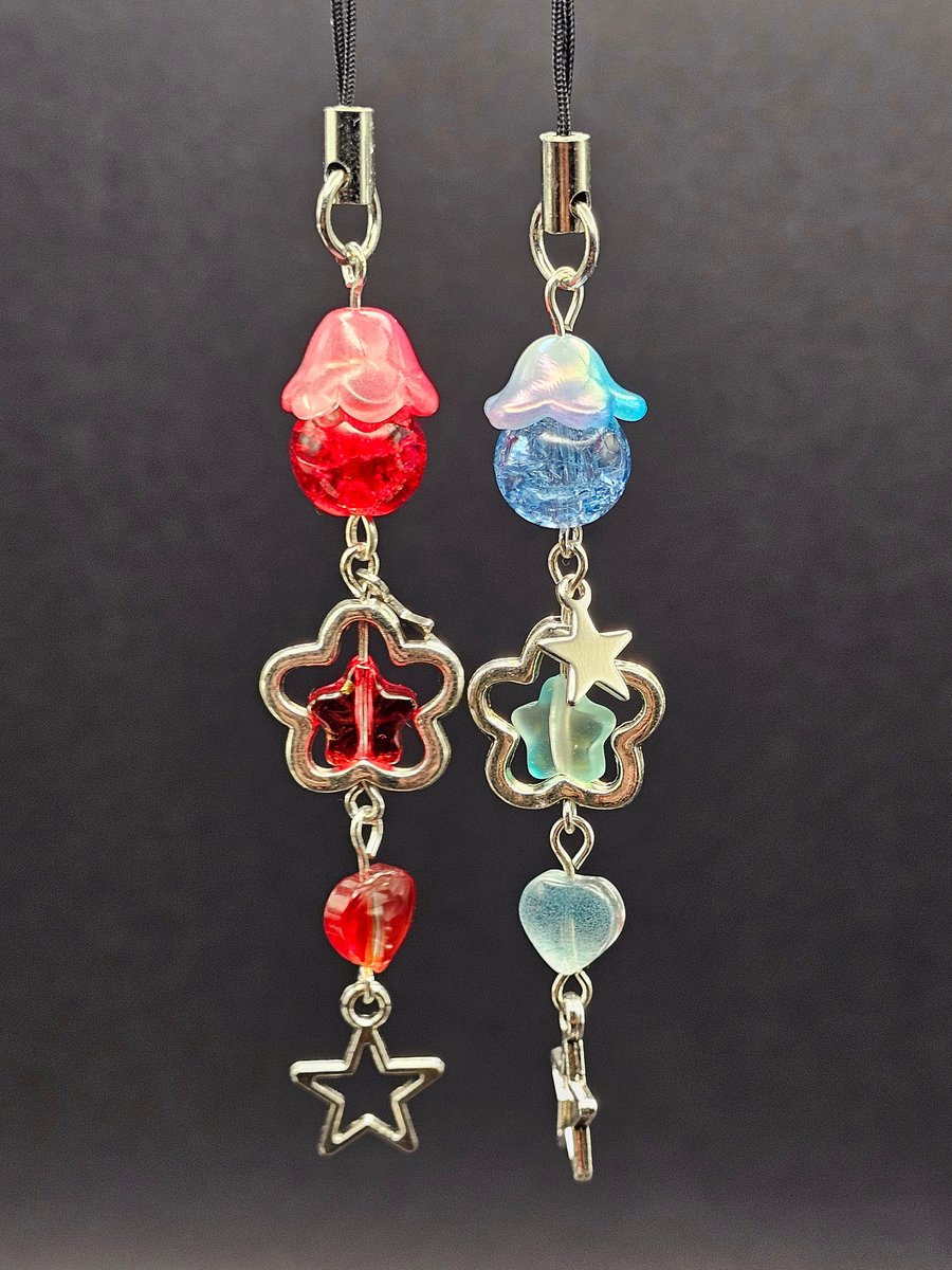 Flower phone charm, handmade cute keychain, glass flower flower purse charm with