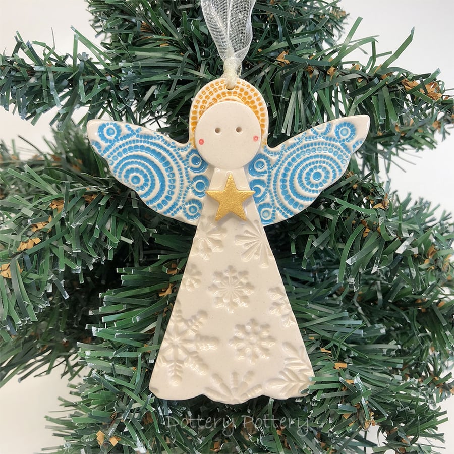 Ceramic Christmas Angel Pottery Christmas decoration Gold star