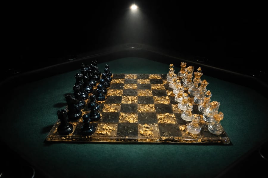 Luxury Resin & Gold Leaf Chess Set – Handcrafted Statement Board with Pieces