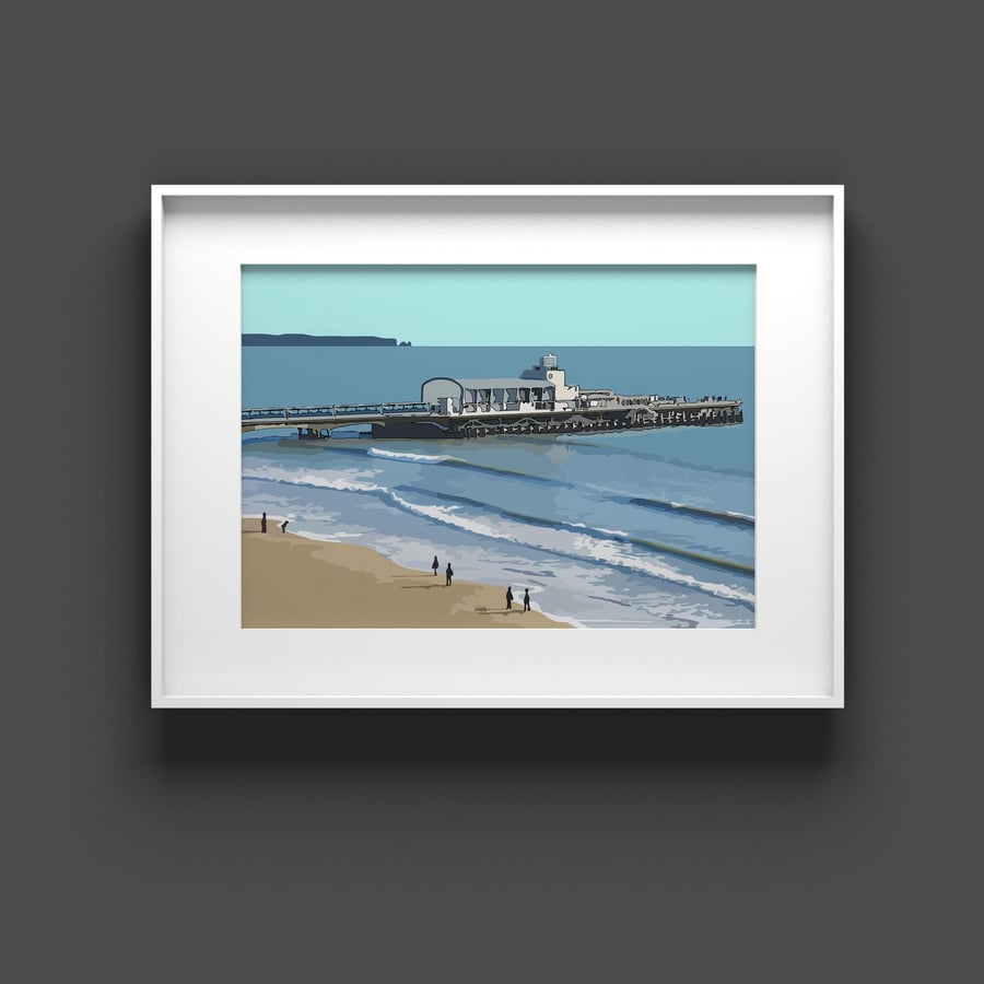 Bournemouth Pier original art print, Dorset coastal art print, Beach picture