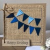 Blue bunting, wool felt, handmade card, Birthday card.