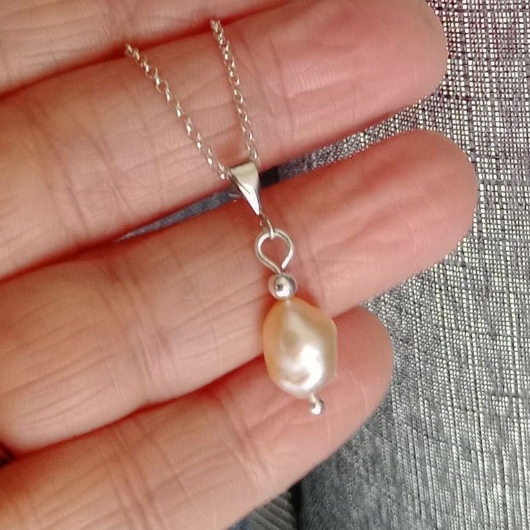 peach pearl necklace sterling silver solitaire cultured freshwater pearl