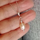 peach pearl necklace sterling silver solitaire cultured freshwater pearl
