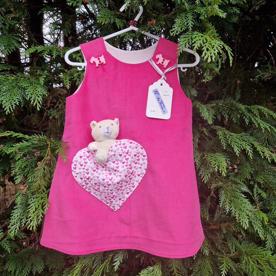Age: 1-2yr Fuchsia Pink Needlecord Dress with Heart Applique