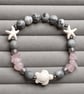 Handmade Jasper & Rose Quartz Bracelet Stainless Steel Turtle Gemstone Bracelet