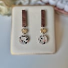 Animal Print - Walnut Gold and Jasper Drop polymer clay earrings 