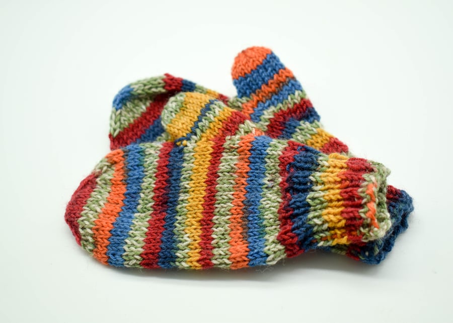 SOLD Hand Knitted mittens toddler multicolour