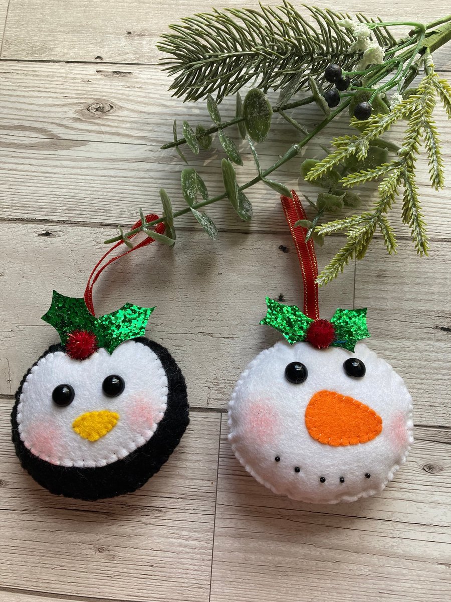 Felt Christmas decoration, choose from snowman or penguin