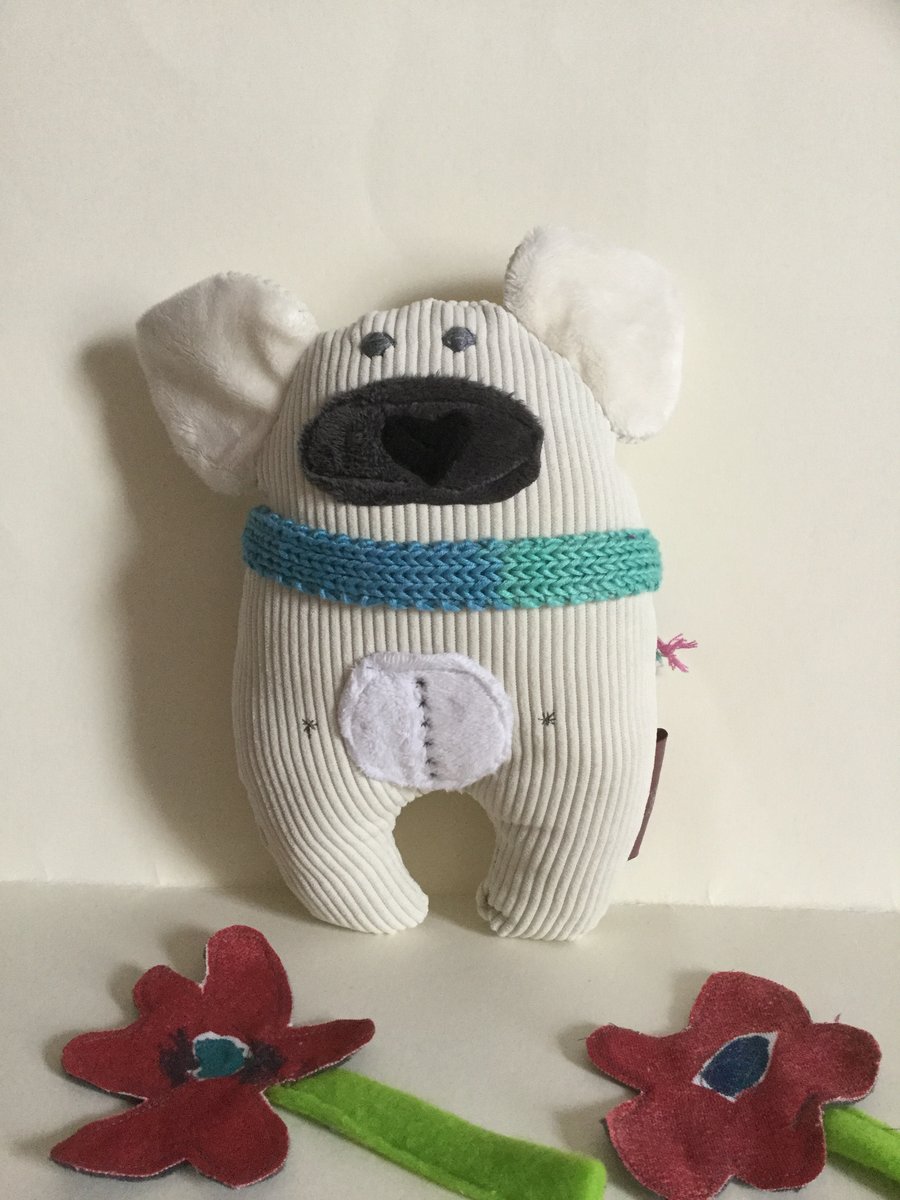Plushie Polar Bear and Scarf, Handmade Polar Bear with Knitted Scarf, Nursery