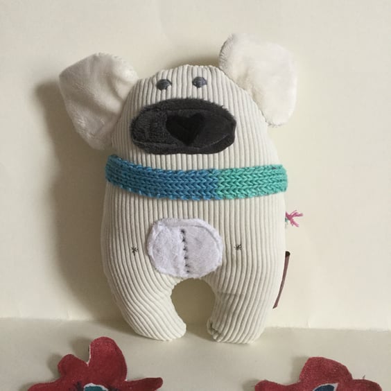 Plushie Polar Bear and Scarf, Handmade Polar Bear with Knitted Scarf, Nursery