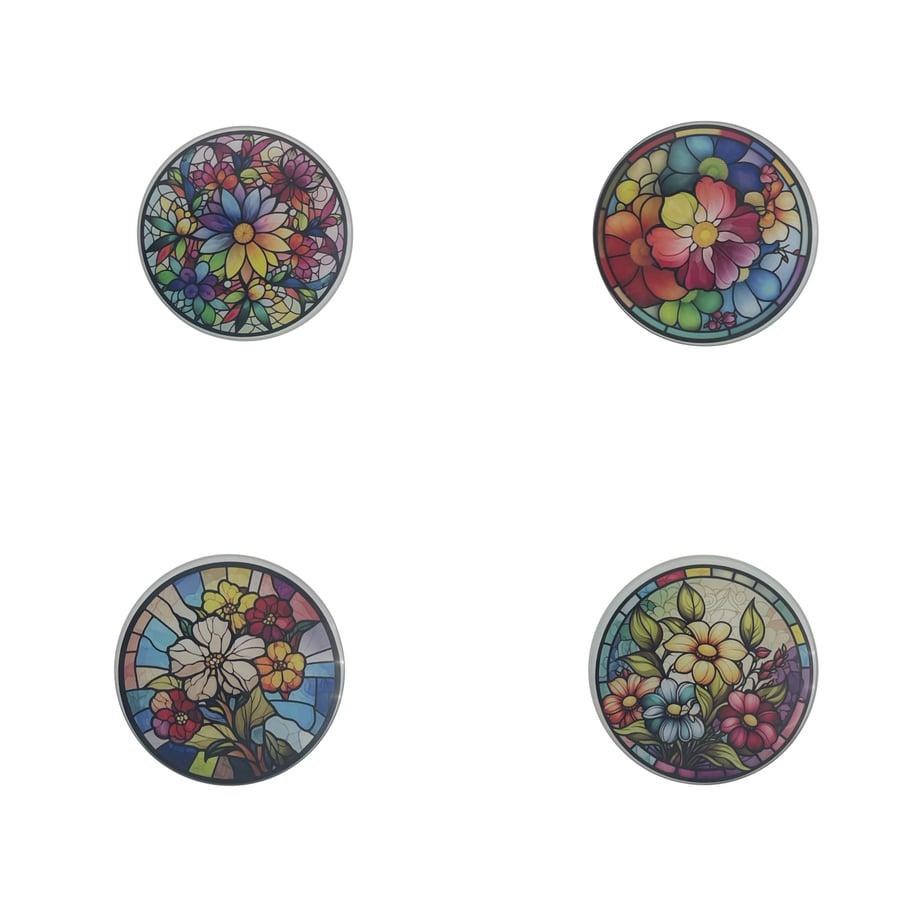 Rainbow Floral Round Glass Coaster Set