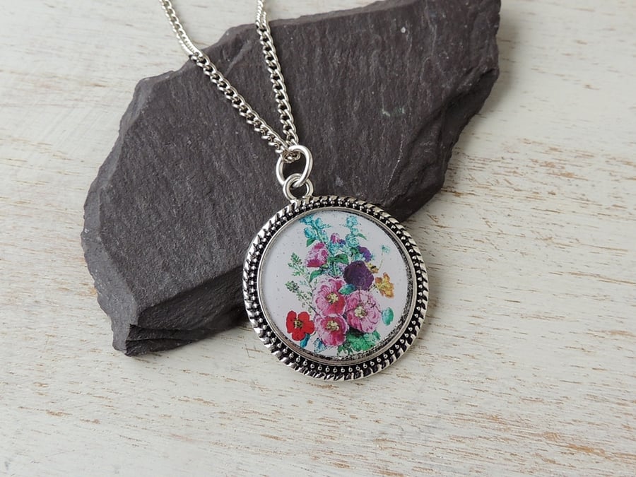 Hollyhock Flowers Necklace - SALE (1952)