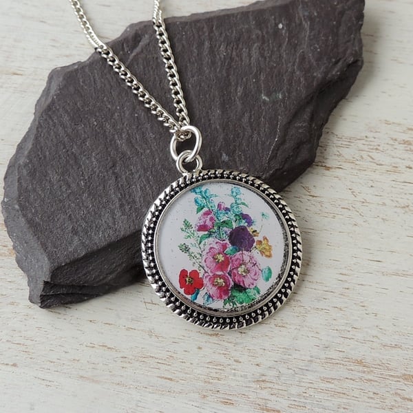 Hollyhock Flowers Necklace - SALE (1952)