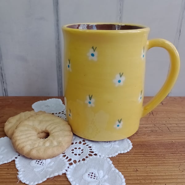 Yellow Mug with white flower design