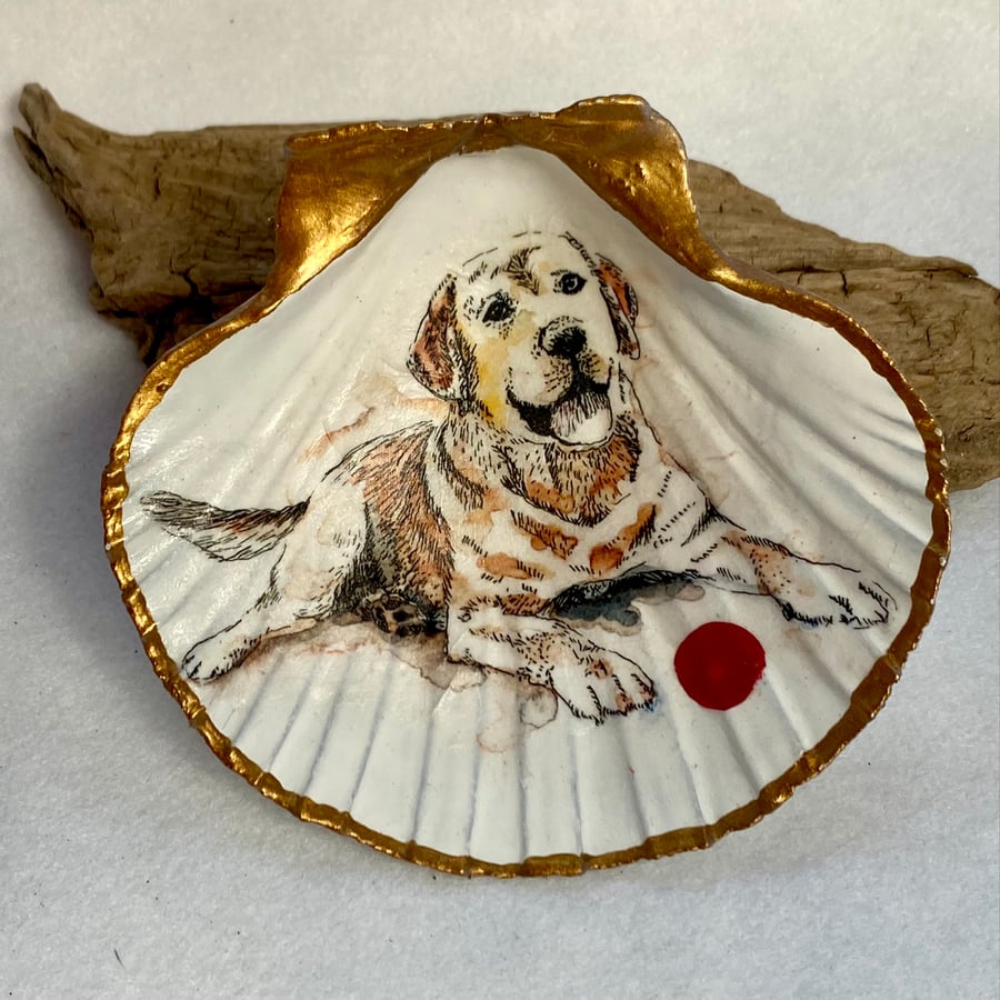 Large decoupaged scallop shell featuring a Labr... - Folksy
