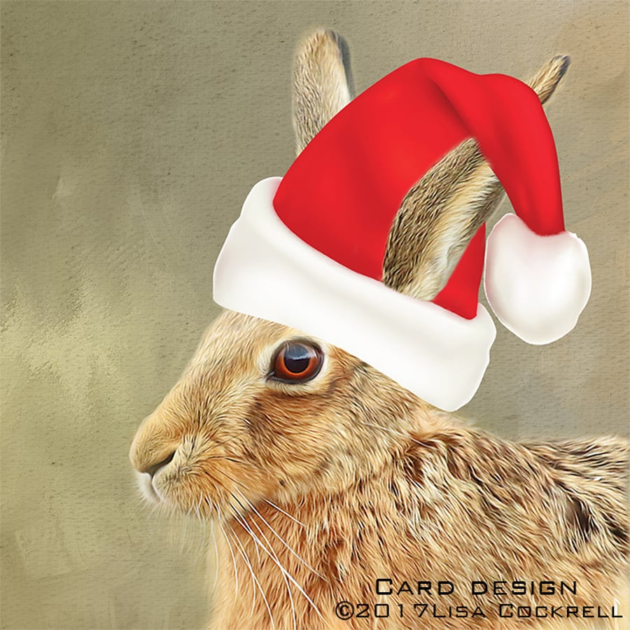 Exclusive Handmade Hare At Christmas Card