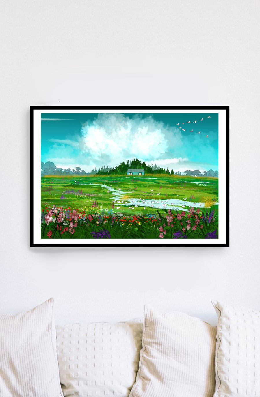 'Wildflowers' - flower field landscape A4 Art Print