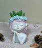 Dreamy girl planter pot with artificial succulent, pastel boho fairy home decor