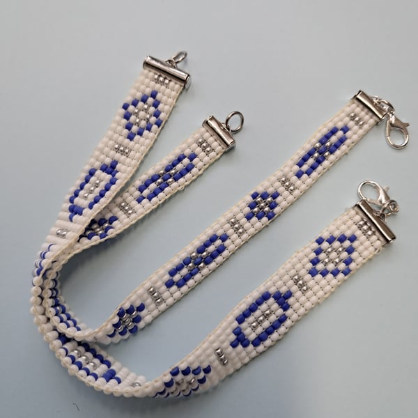 Beaded Blue and White Handmade Loom bracelets