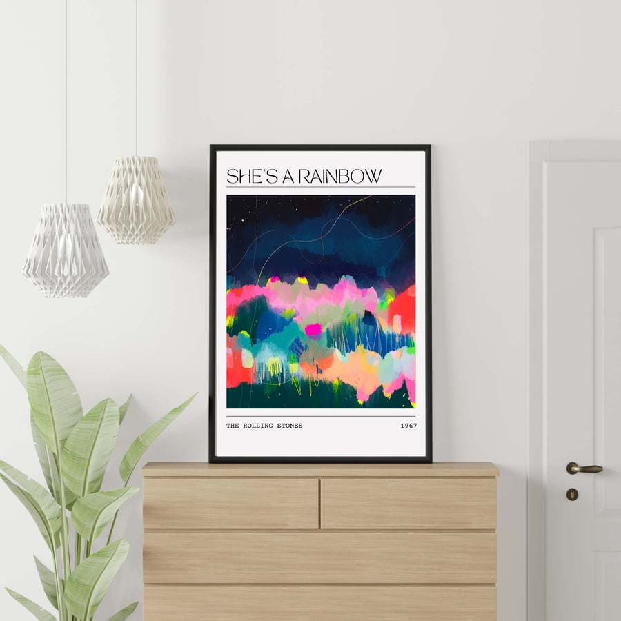 Music Poster The Rolling Stones - She's A Rainbow Abstract Painting Art Print