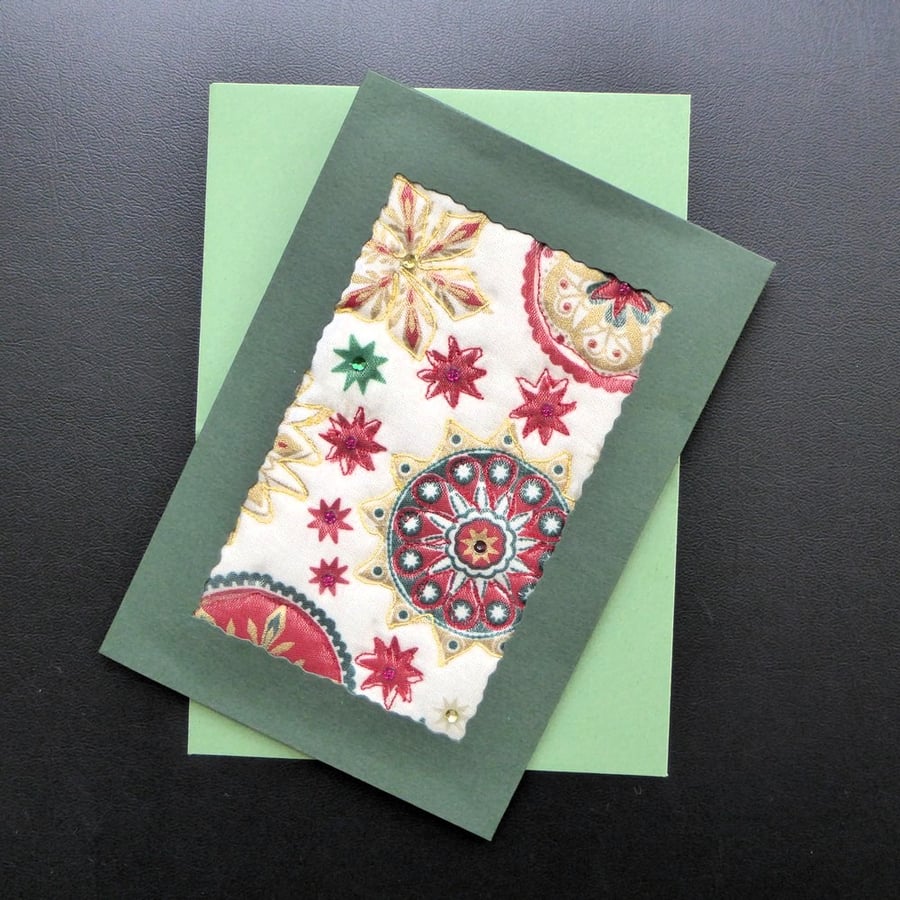 Individually Hand Crafted Textile Christmas Blank Card