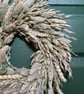 Natural Dried Wheat & Pampas Wreath – Sage Green Velvet Ribbon Scandi Decor - Image 4