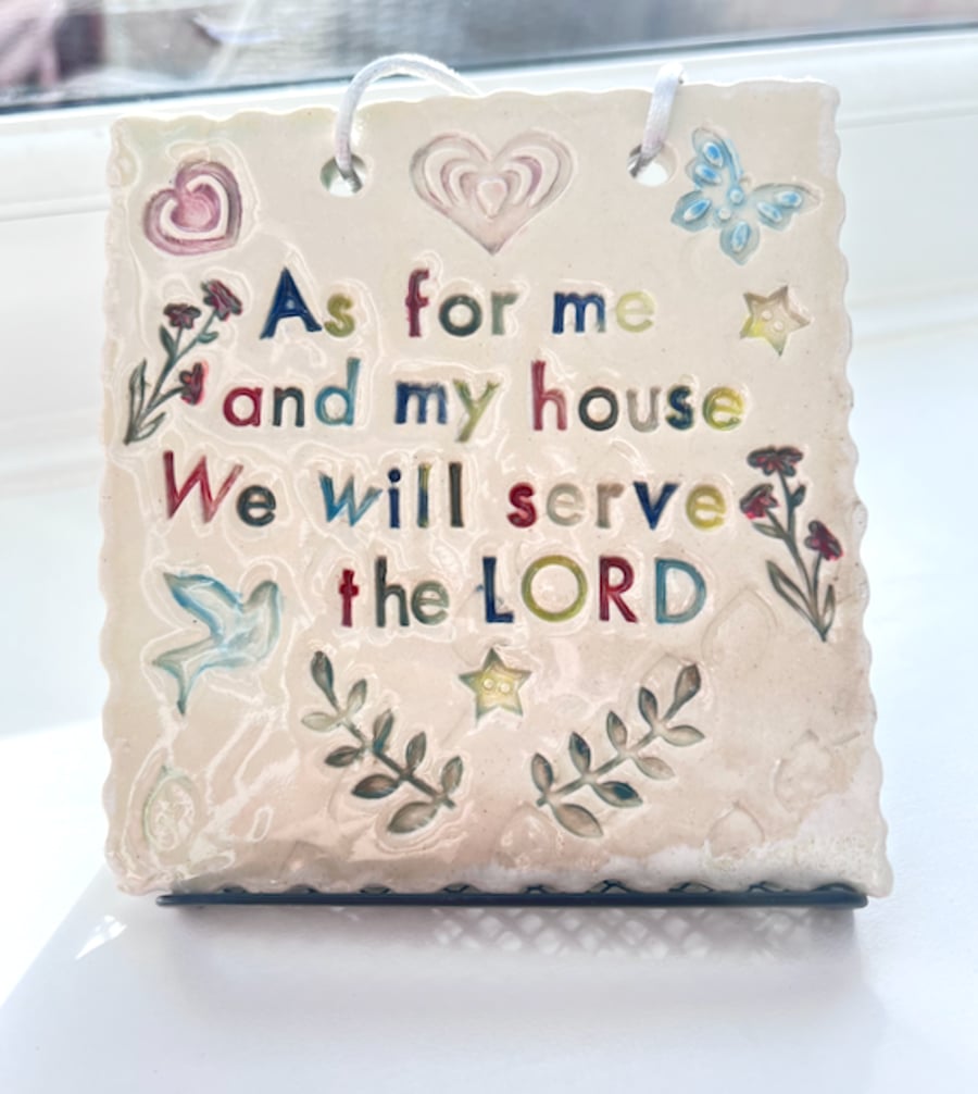 Handcrafted Stoneware Bible Verse Wall Hanging - Joshua 24.15