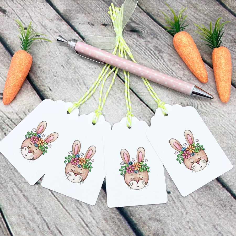 Bunny with Floral Crown Gift Tags - set of 4 tags - Easter Gift Tags