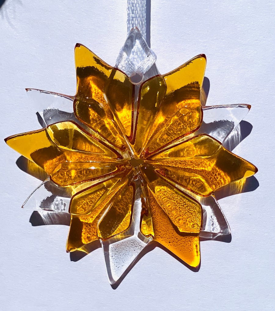  Gold Fused glass snowflake - glass Christmas decorarion