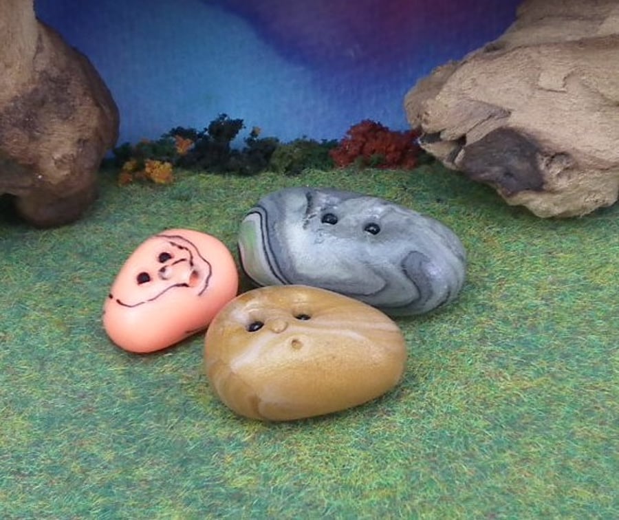 Trio of Pocket Pebbles OOAK Sculpt by Ann Galvin