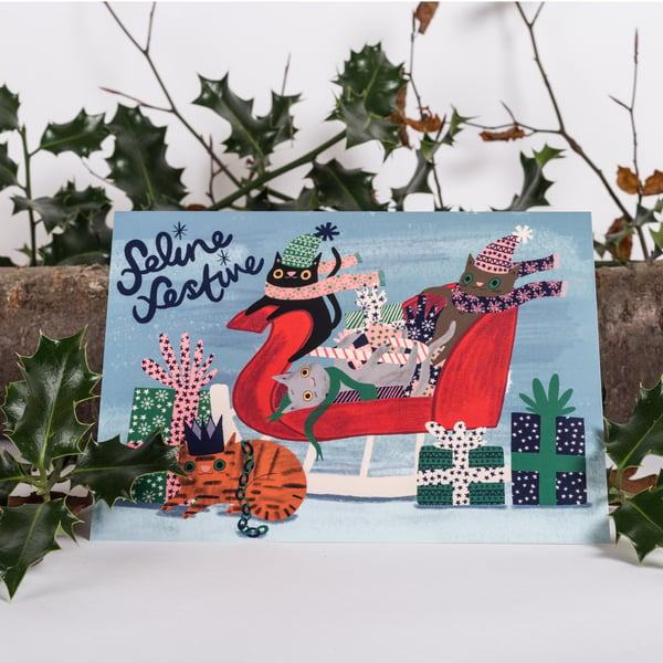 Feline Festive - Sleigh Ride Christmas Card