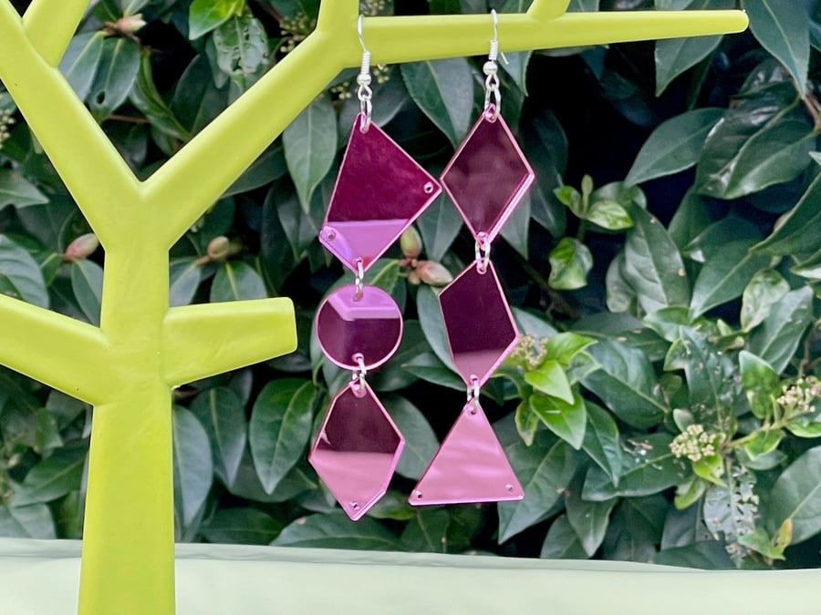 PINK MIRROR EARRINGS neon festival rave funky disco gift for her kawaii