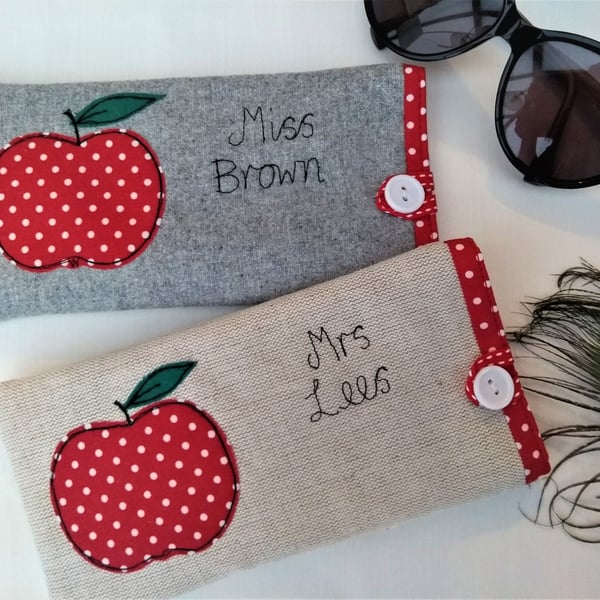 Teacher Custom Glasses Case Spectacles or Case with Apple Design Thank You Gift