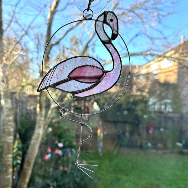 Stained Glass Flamingo Suncatcher - Handmade Window Decoration