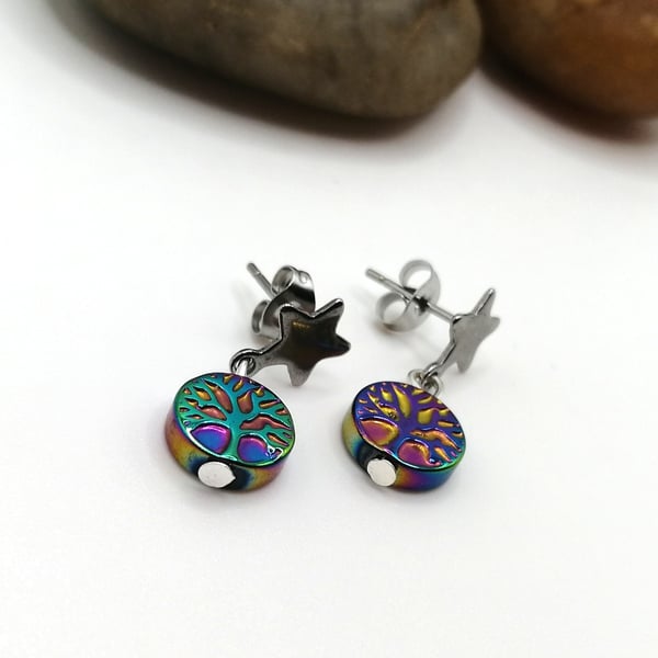 Hematite Tree Earrings