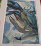 Blue Crab Fine Art Print, A4 Mounted, Coastal Food Art, Contemporary Watercolour