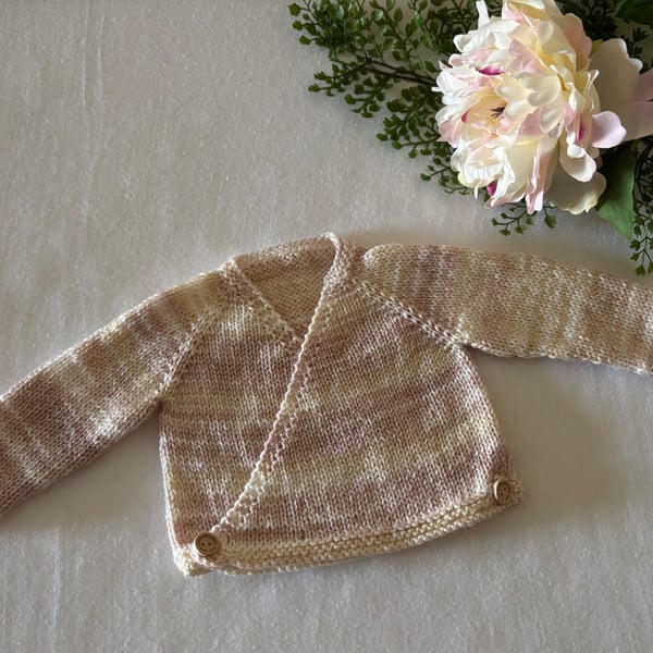 Knitted Baby Crossover Cardigan and Hat 0-3 Months 