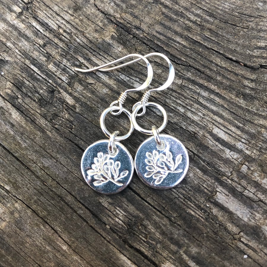 Pure silver olive branch charm earrings
