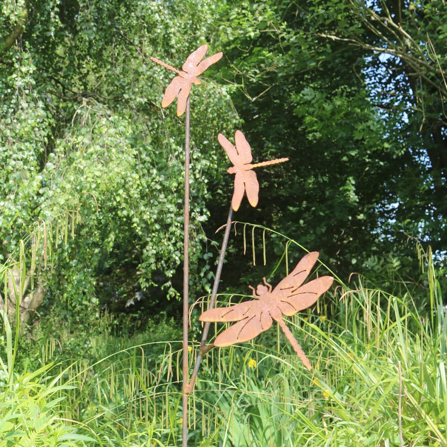 Rusty metal dragonfly outdoor and garden gift, dragonfly garden decoration