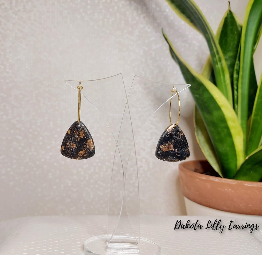 Black with rose gold polymer clay earrings