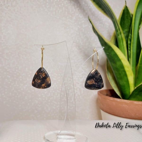Black with rose gold polymer clay earrings