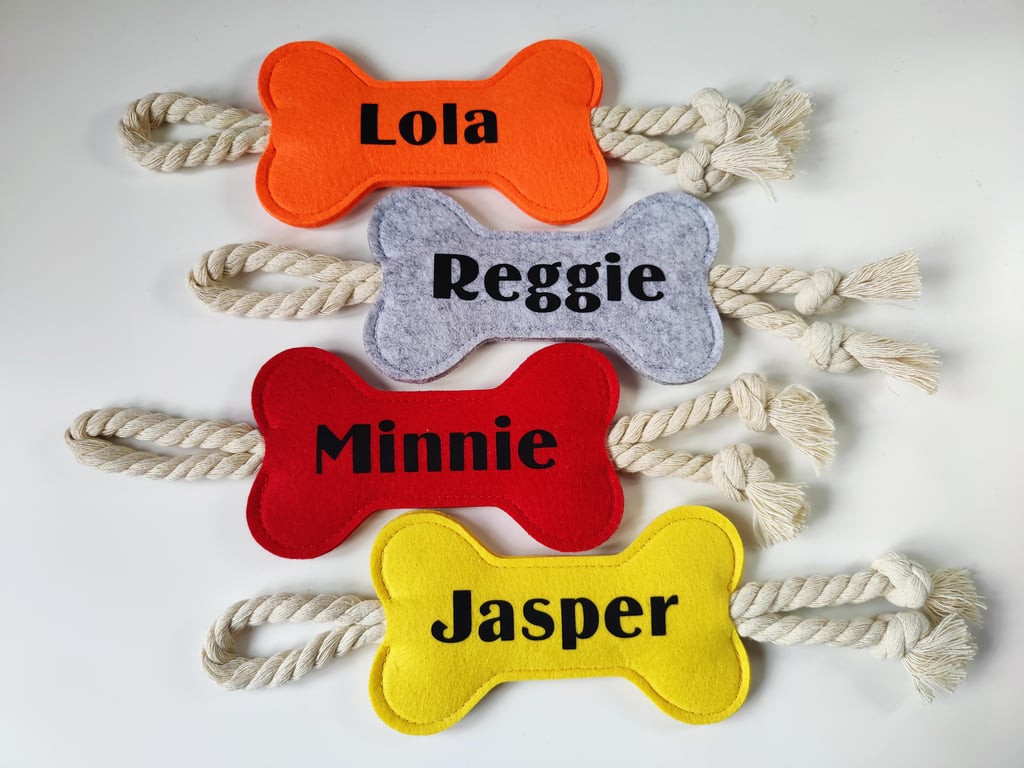 Personalised Felt Bone & Rope Dog Toy