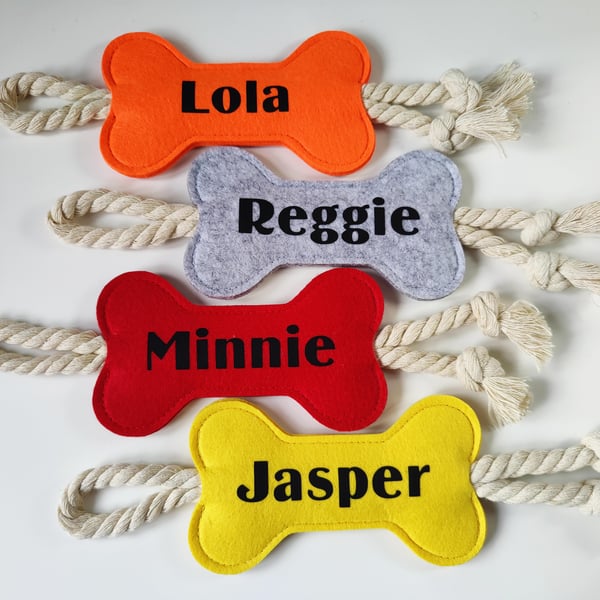 Personalised Felt Bone & Rope Dog Toy