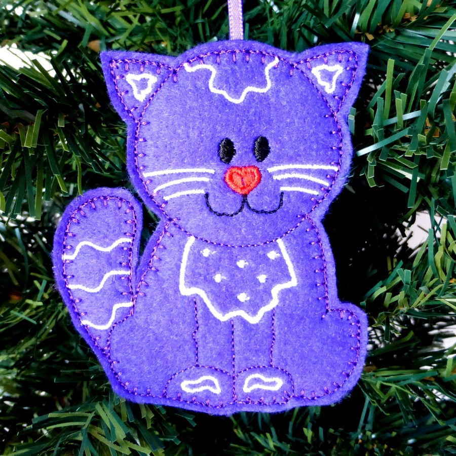 Purple Cat hanging decoration, felt. Made to order
