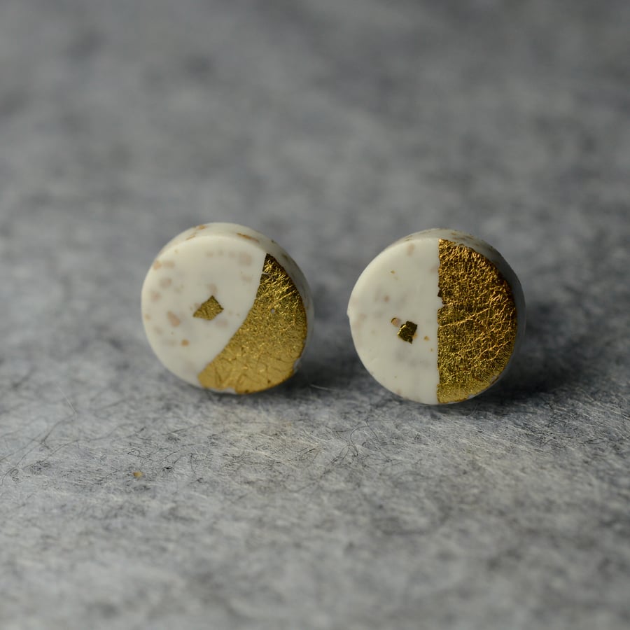 White And Gold Polymer Clay Earrings 
