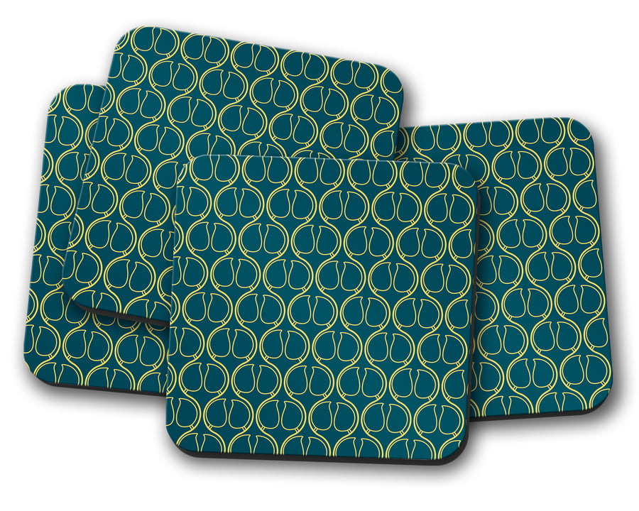 Set of 4 Blue and Yellow Geometric Design Coasters